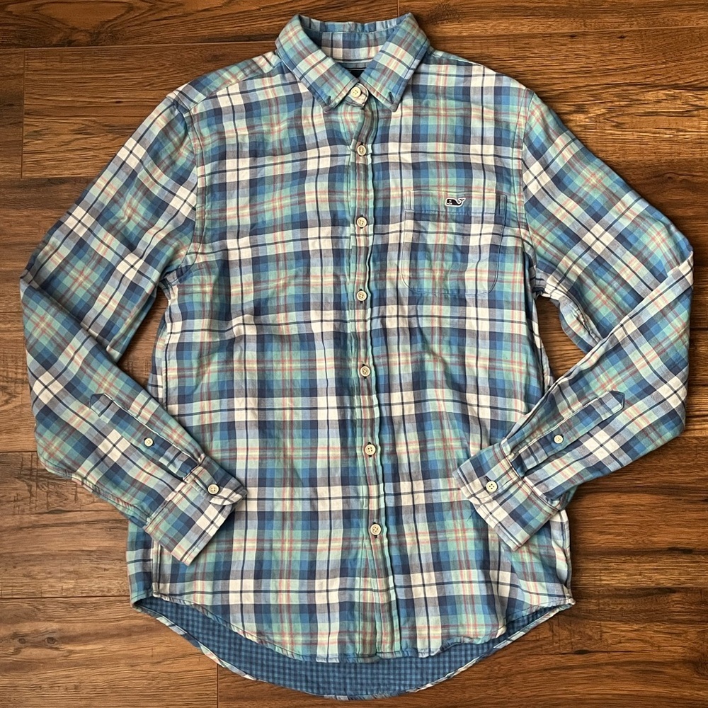 Vineyard Vines Blue Plaid Slim Fit Button Down Casual Shirt Small Western Preppy
